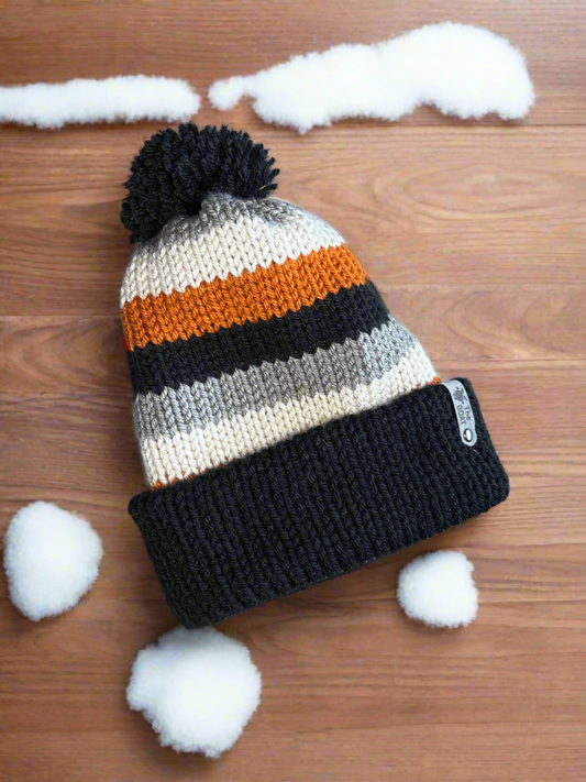 Brimmed Beanie, S Child (black/grey/orange)